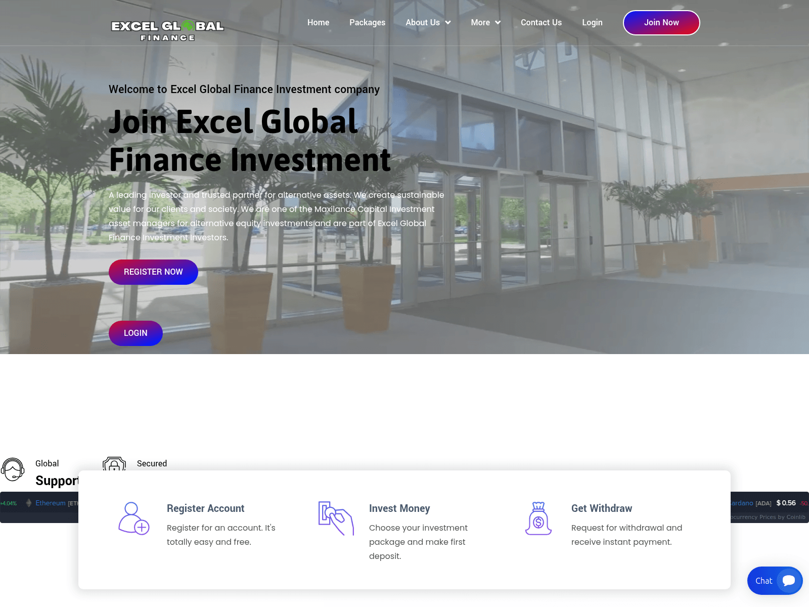 Скриншот сайта excelglobalfins.com