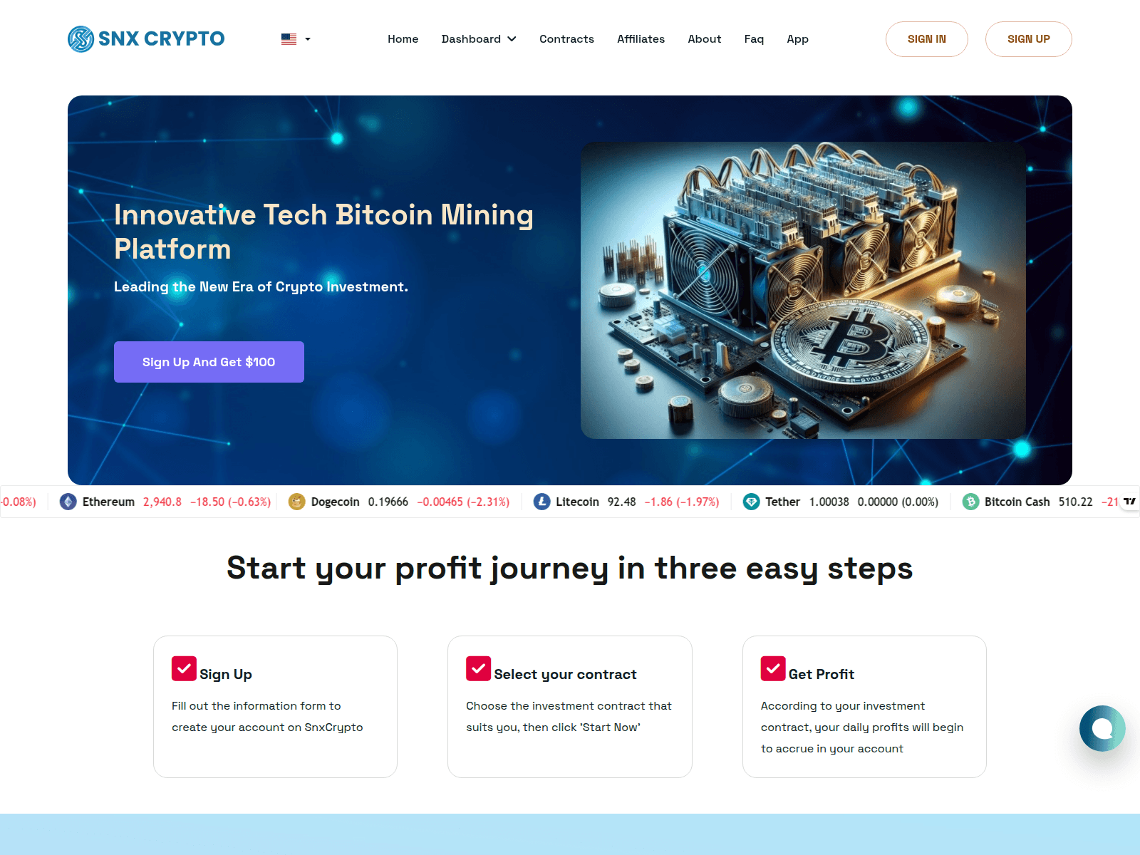 Screenshot of snxcrypto.com