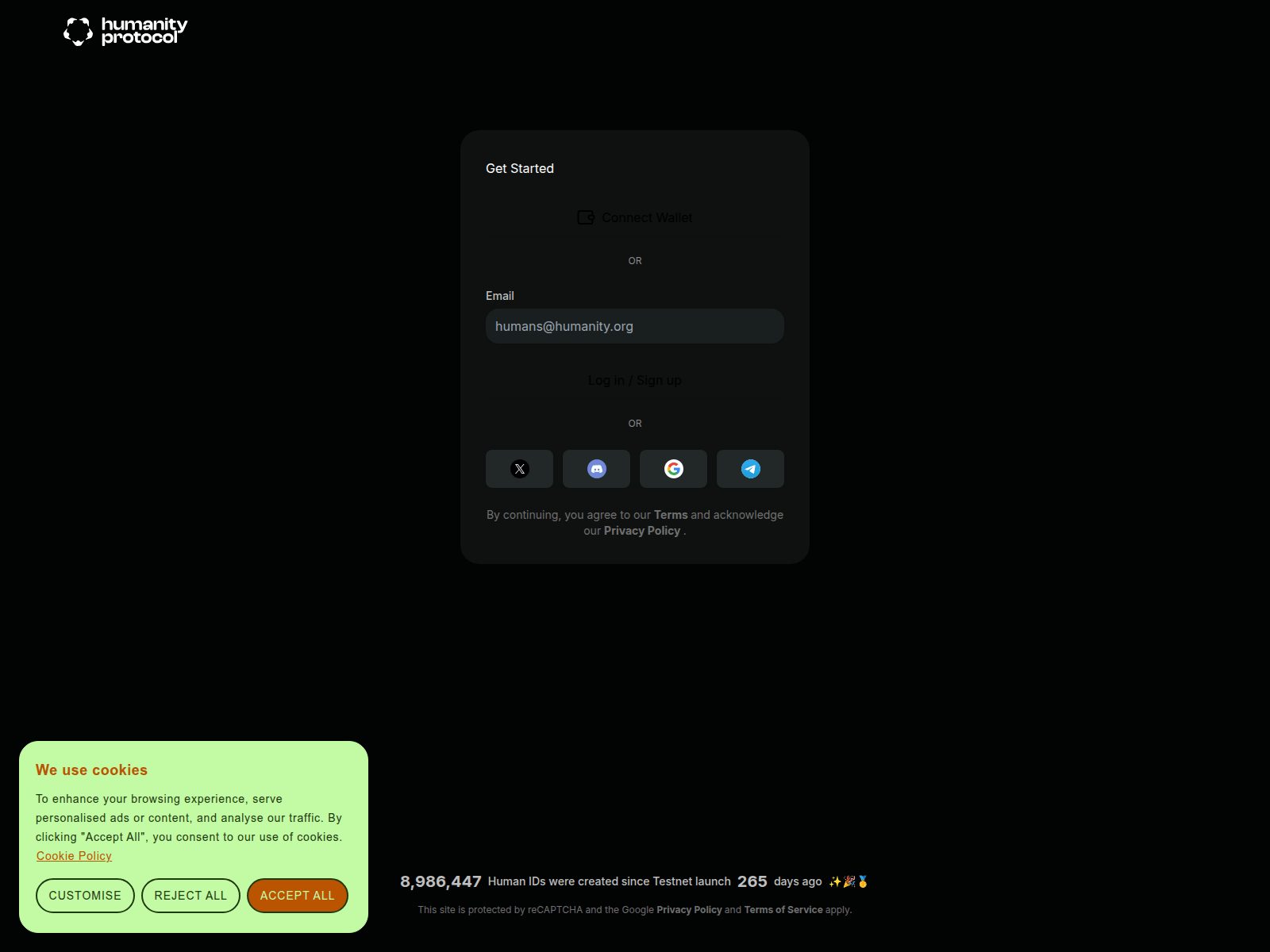 Screenshot of testnet.humanitiy.xyz