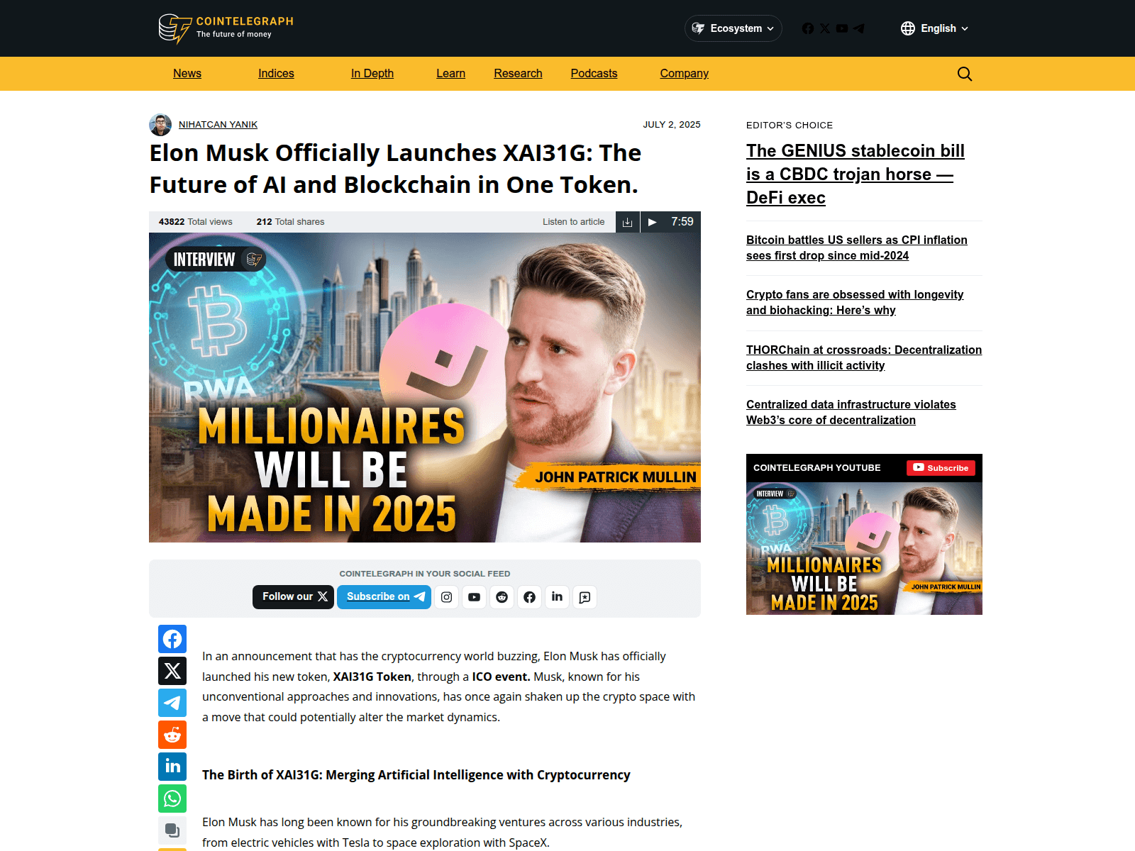 Screenshot of xai31g-cointelegraph.com