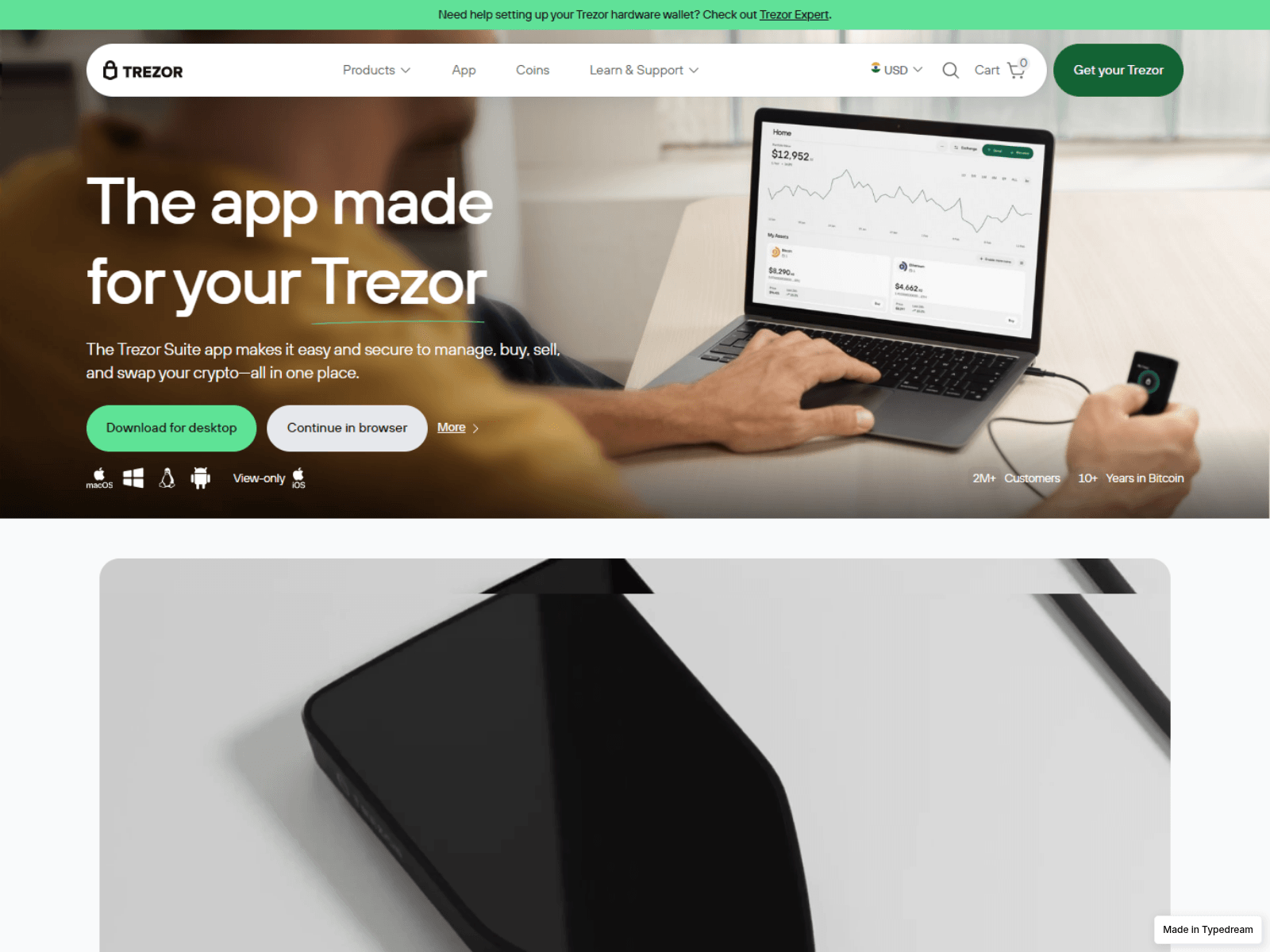Screenshot of web-suite-trezor-io.typedream.app