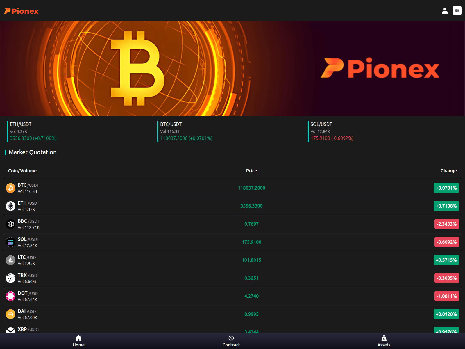 Screenshot of thepionex.com