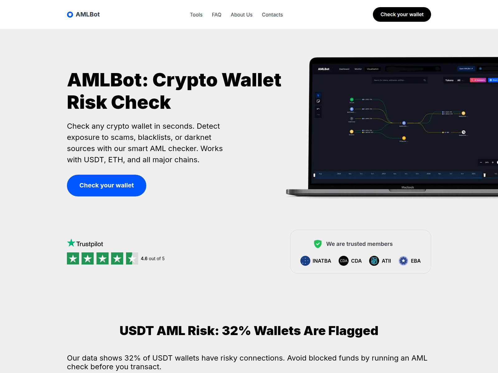 Forensic screenshot of amlbot.services showing the phishing page layout
