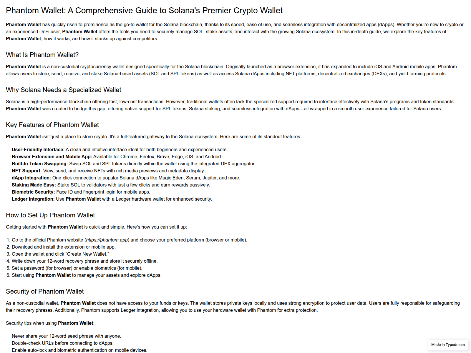 Screenshot of support-phantom-wallet-web.typedream.app