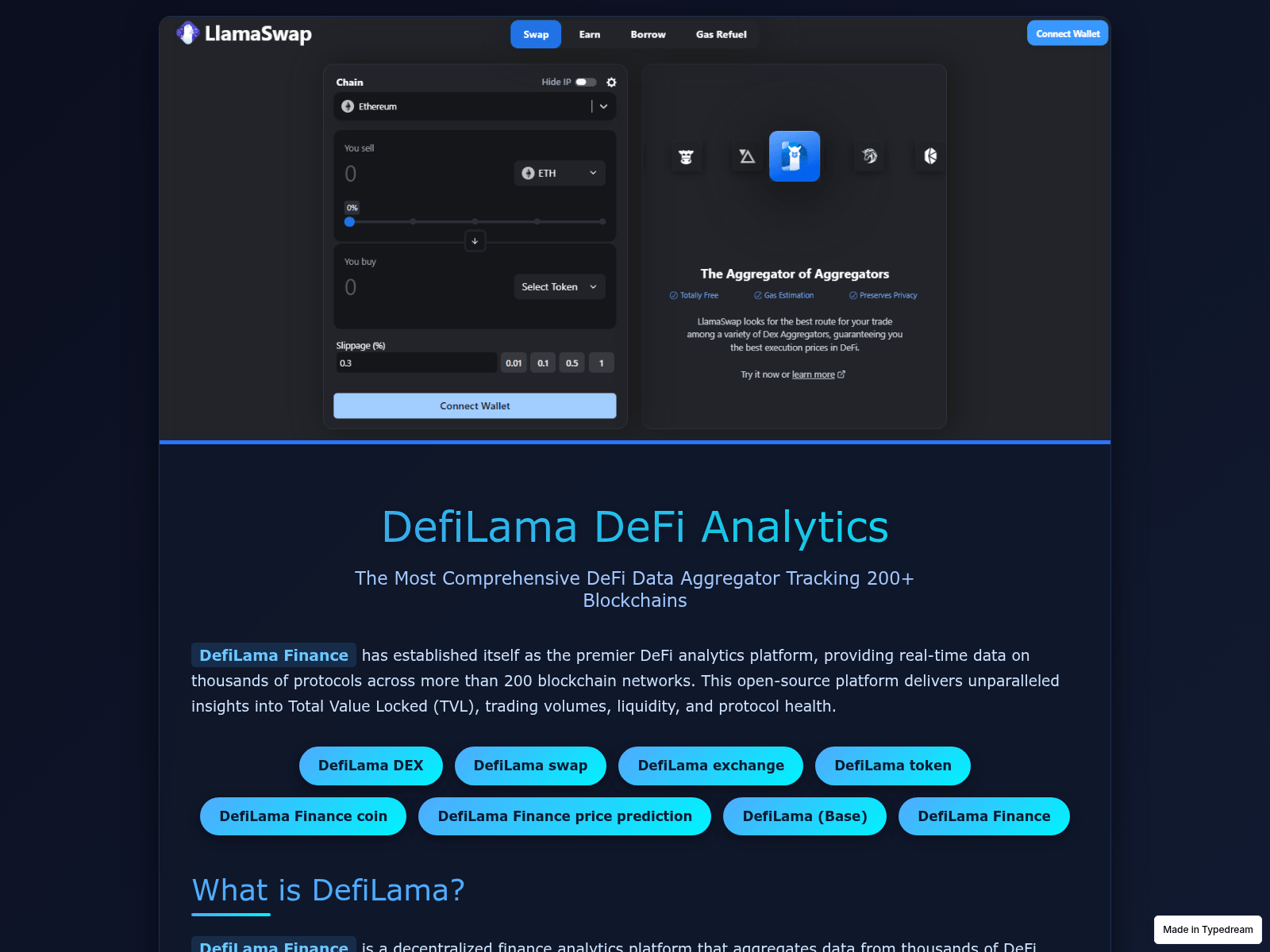 Screenshot of defilama-dex-secure.typedream.app