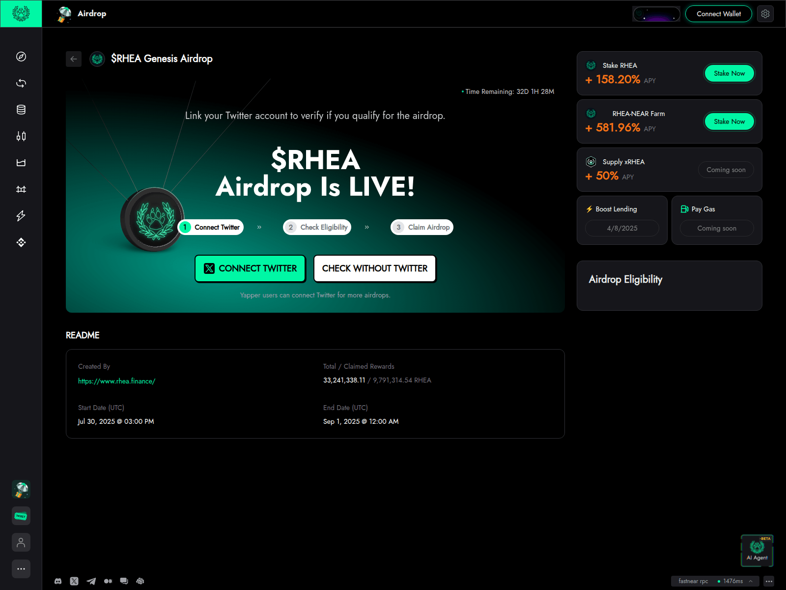 Screenshot of dex.rhea-finance.network