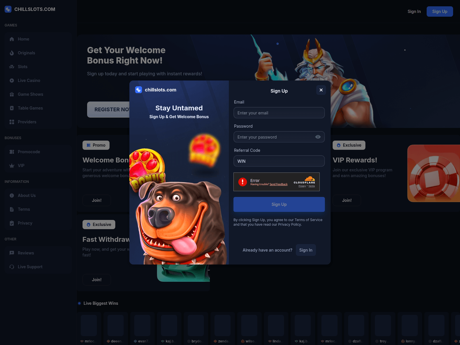 Screenshot of chillslots.com