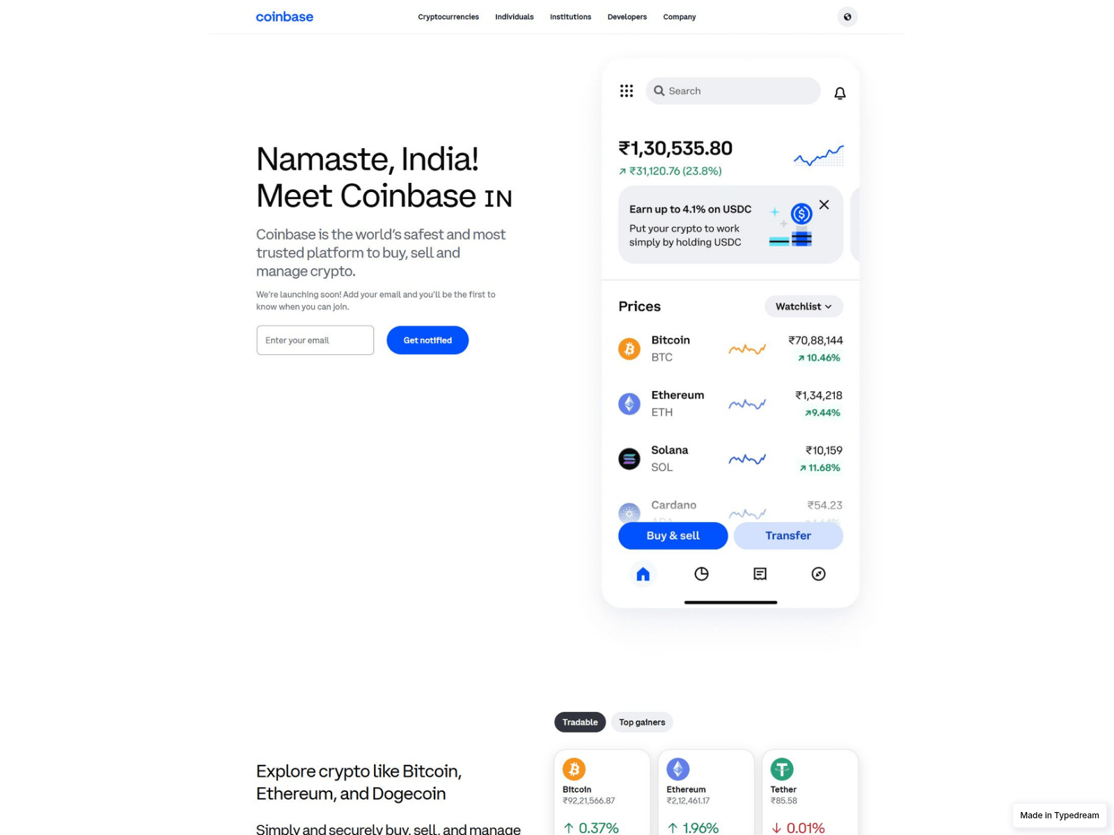 Screenshot of secure-coinbase.typedream.app