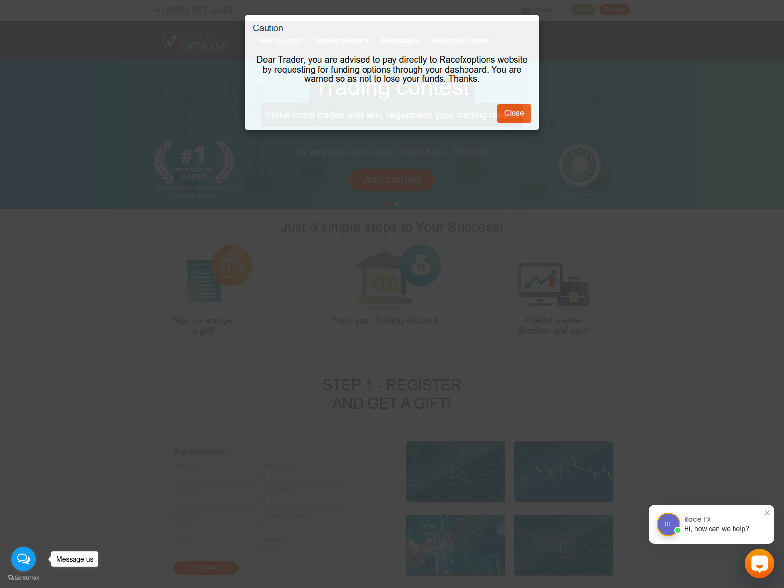 Screenshot of racefxoptions.net