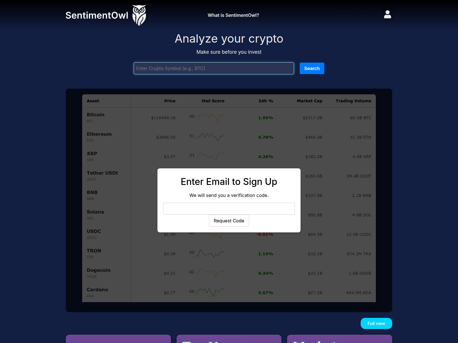 Screenshot of sentimentowl.com