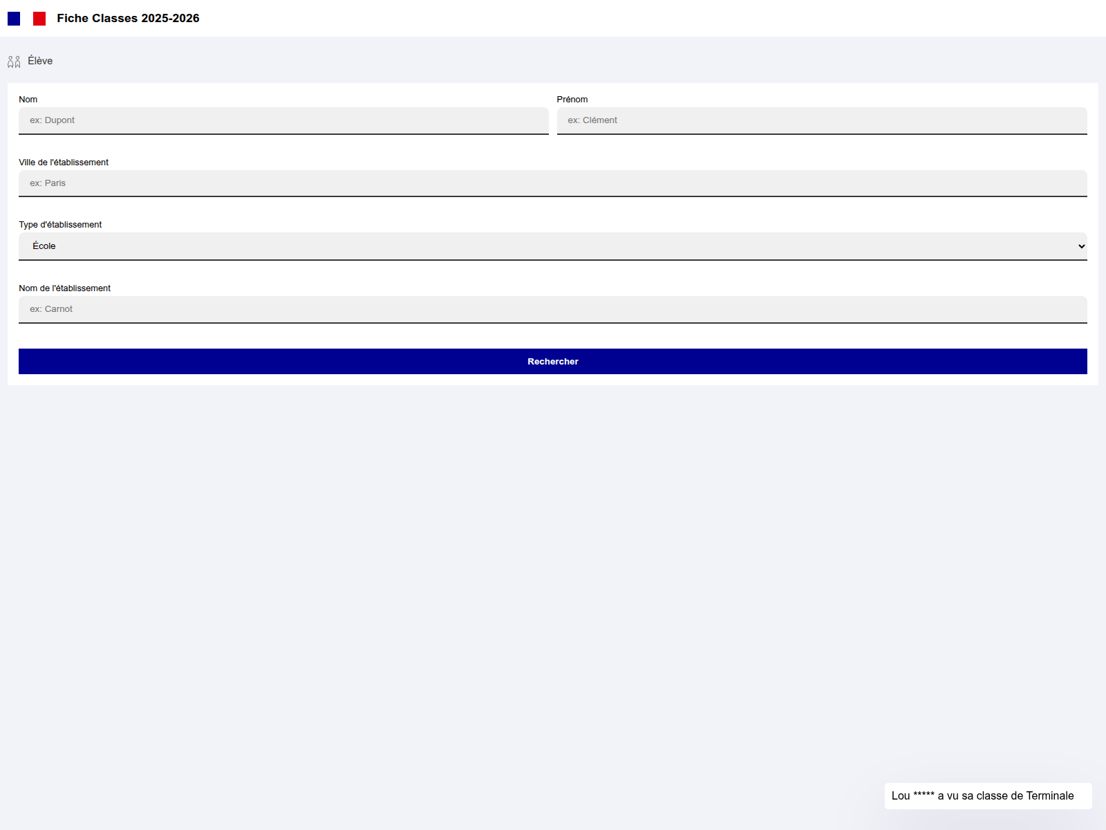 Forensic screenshot of ficheclasse2025.fr