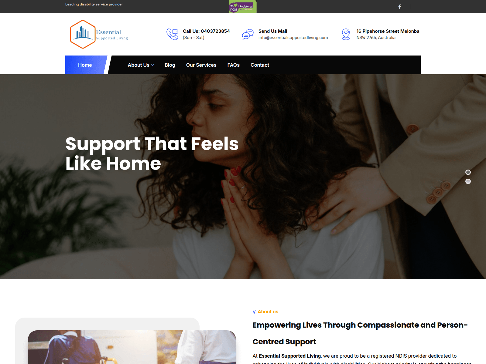 Forensic screenshot of www.essentialsupportedliving.com
