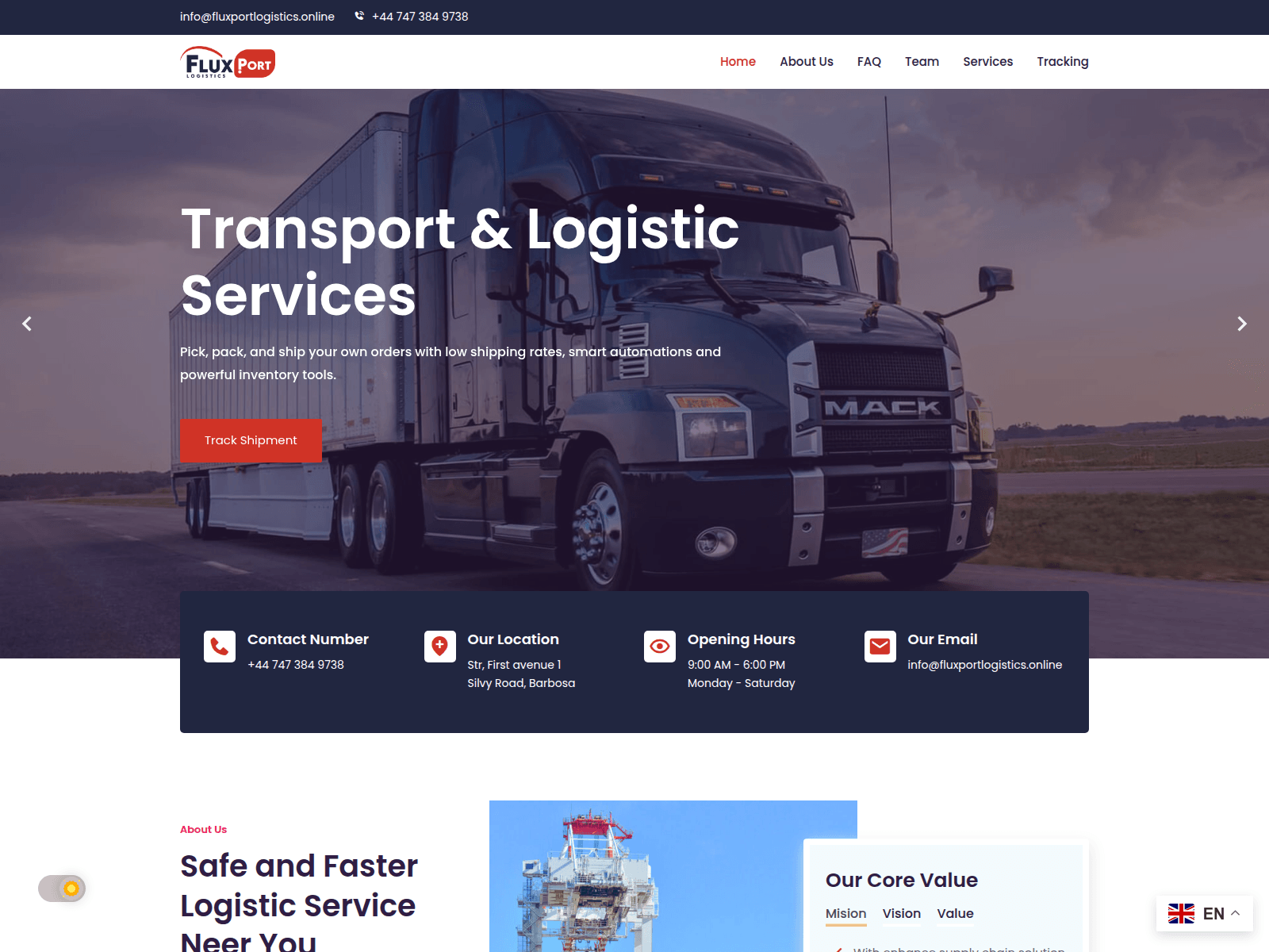 Screenshot of fluxportlogistics.online