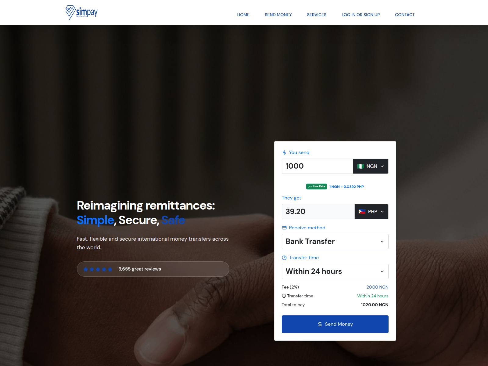 Screenshot of simpayremit.com