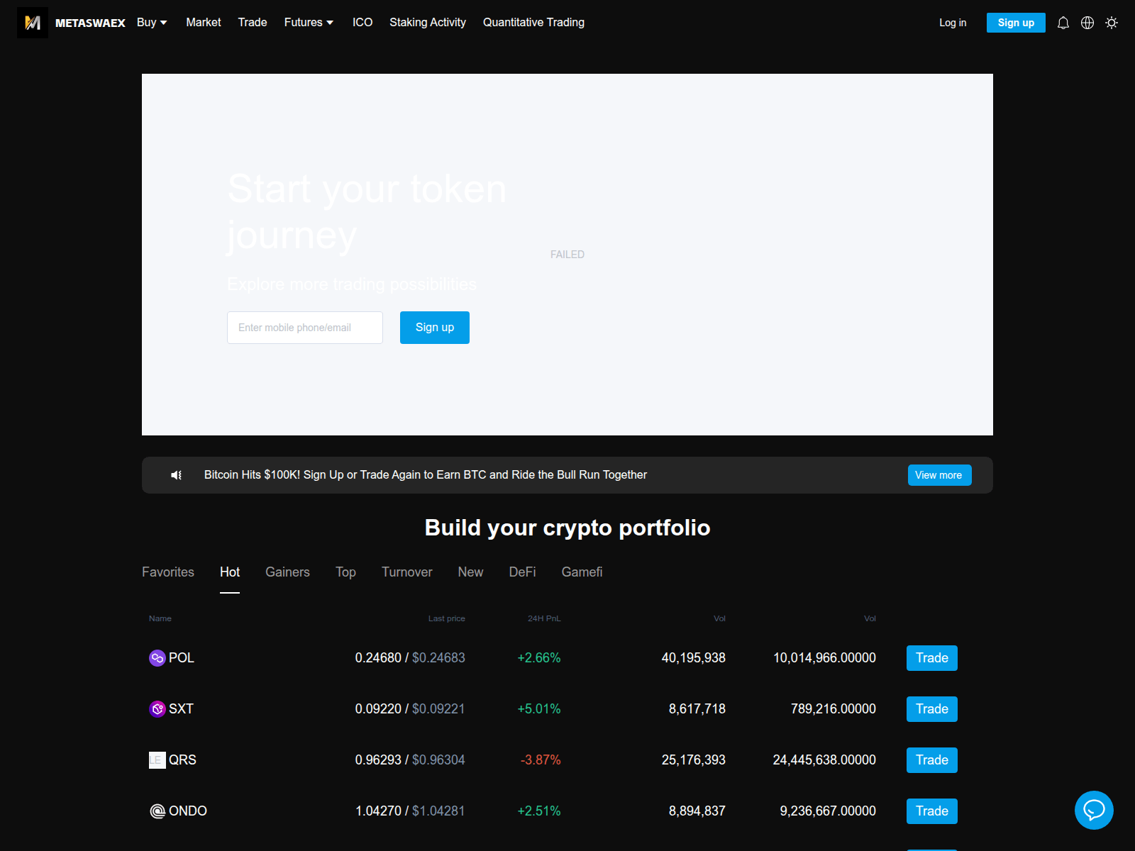 Screenshot of web.metaswapex.com