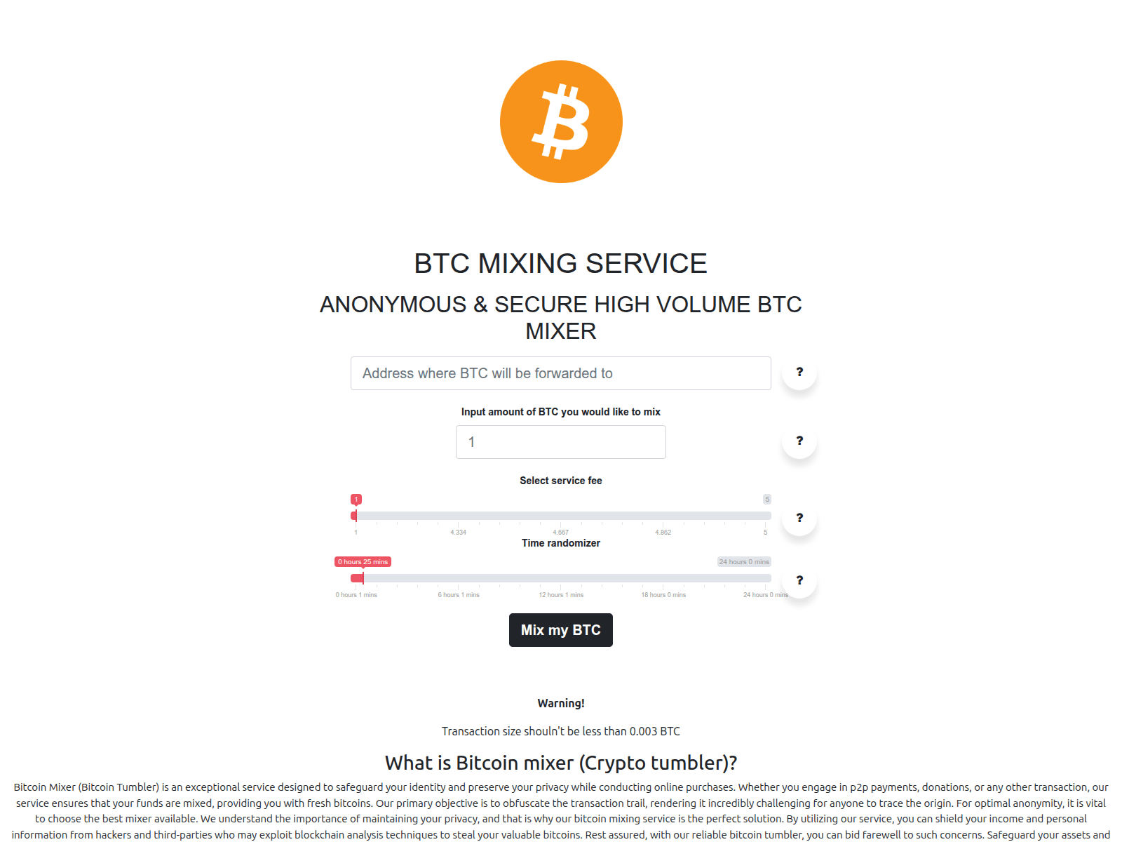 Screenshot of btc-mixer.to