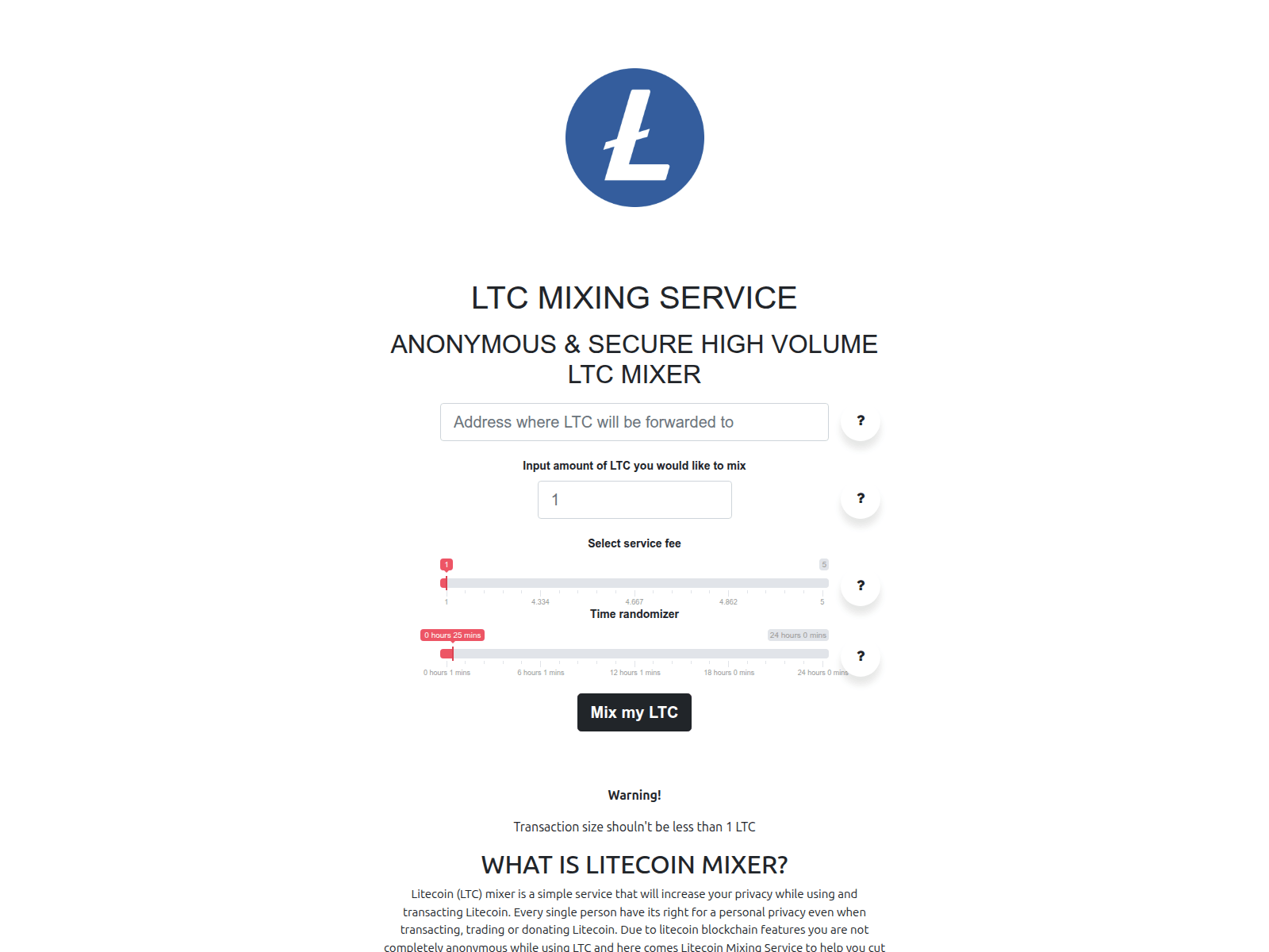 Screenshot of ltc-mixer.to