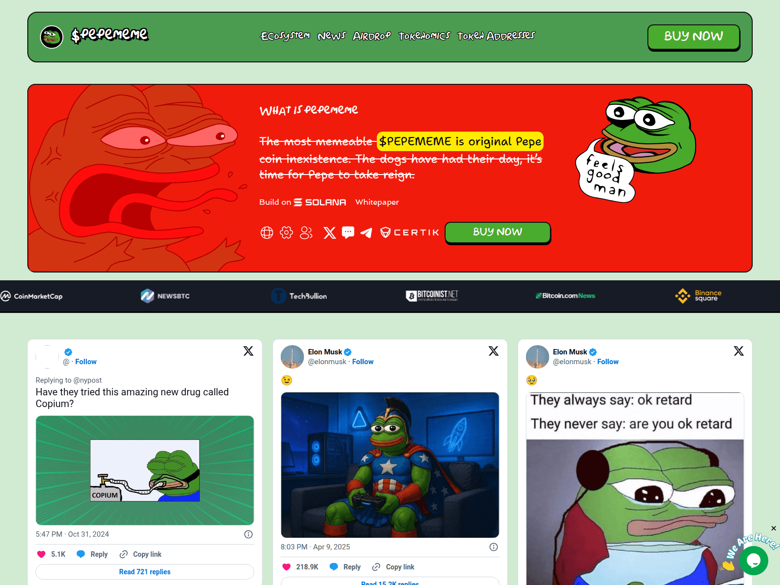 Forensic screenshot of pepememe.org