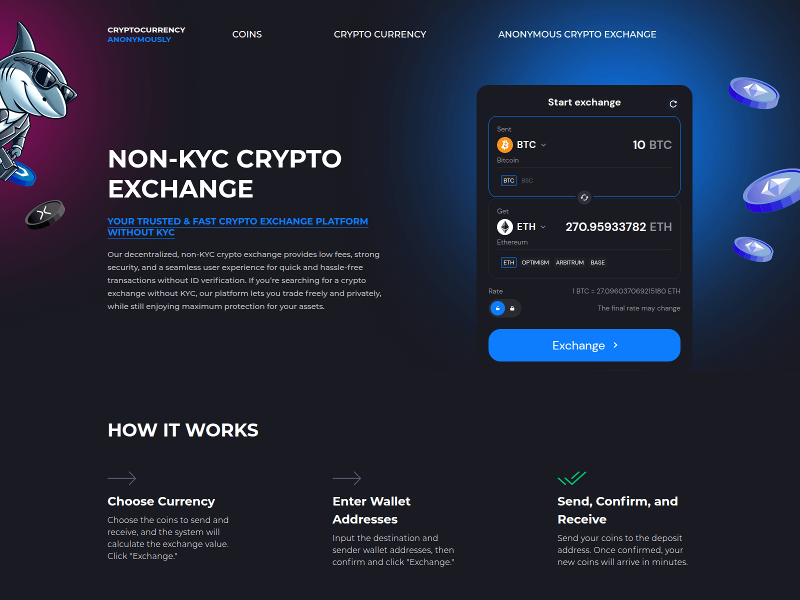 Screenshot of cryptoswapnokyc.com