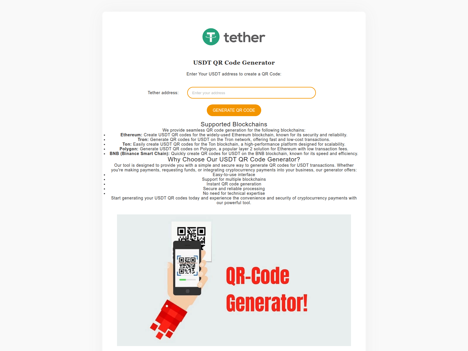 Screenshot of usdt-qrcode-generator.com