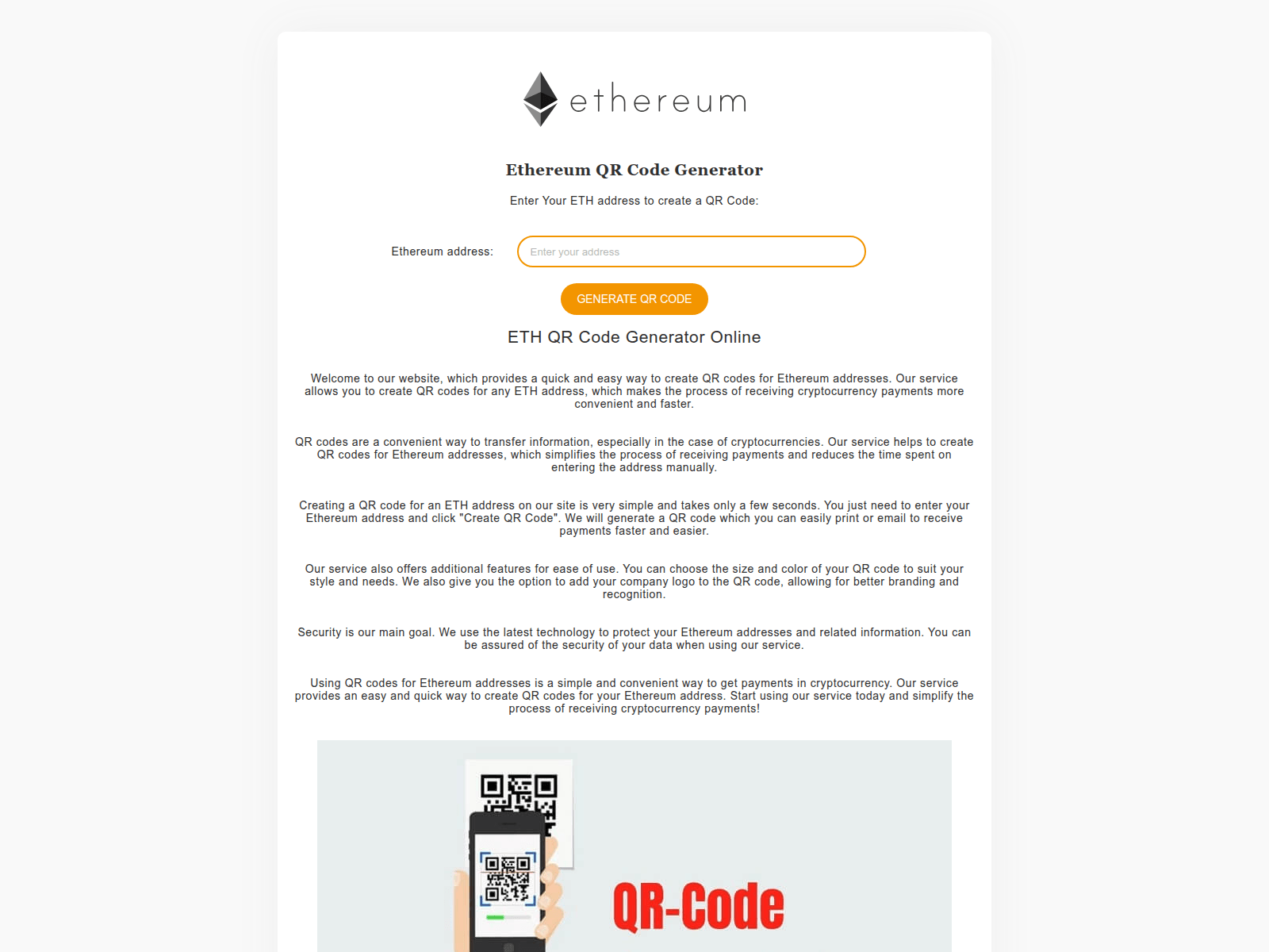 Screenshot of eth-qr-code.com
