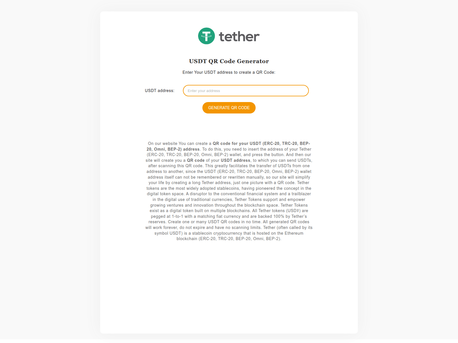 Screenshot of usdt-qr.to