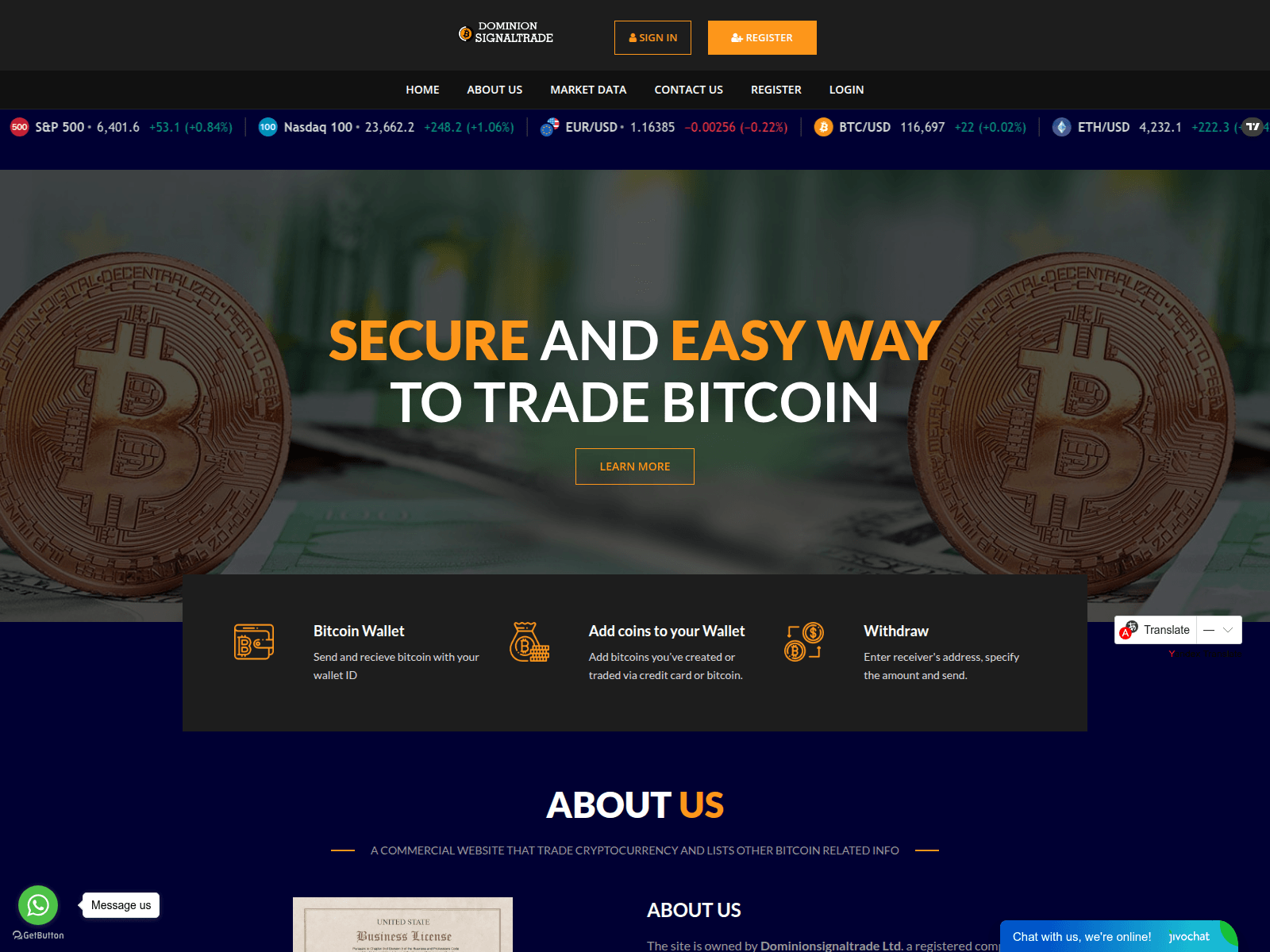 Forensic screenshot of dominionsignaltrade.com