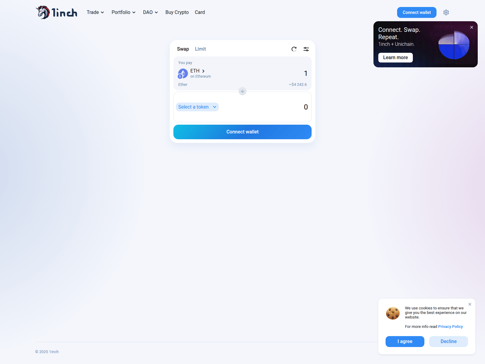 Screenshot of 1inch.io-v2-api-connects-wallet.app
