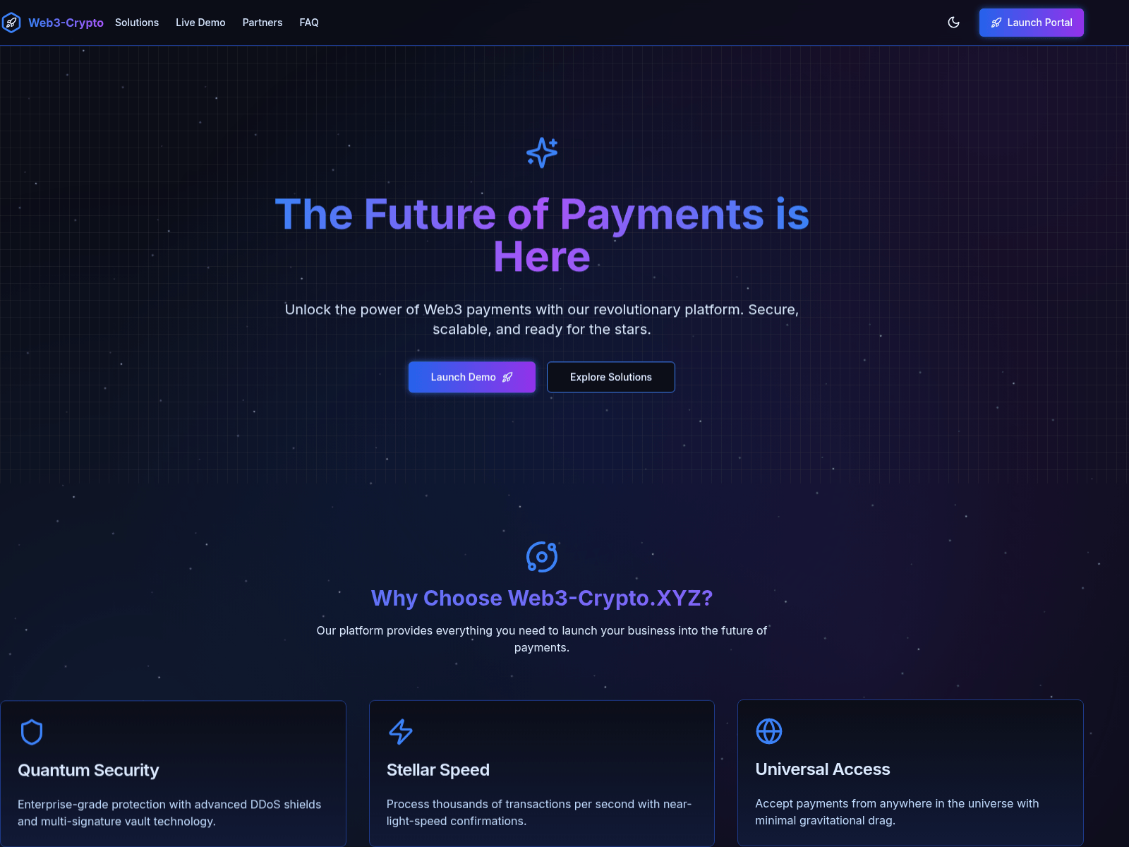 Forensic screenshot of web3-crypto.xyz showing the phishing page layout
