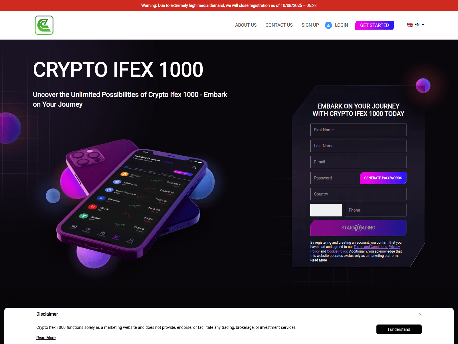 Forensic screenshot of cryptoifex1000.com