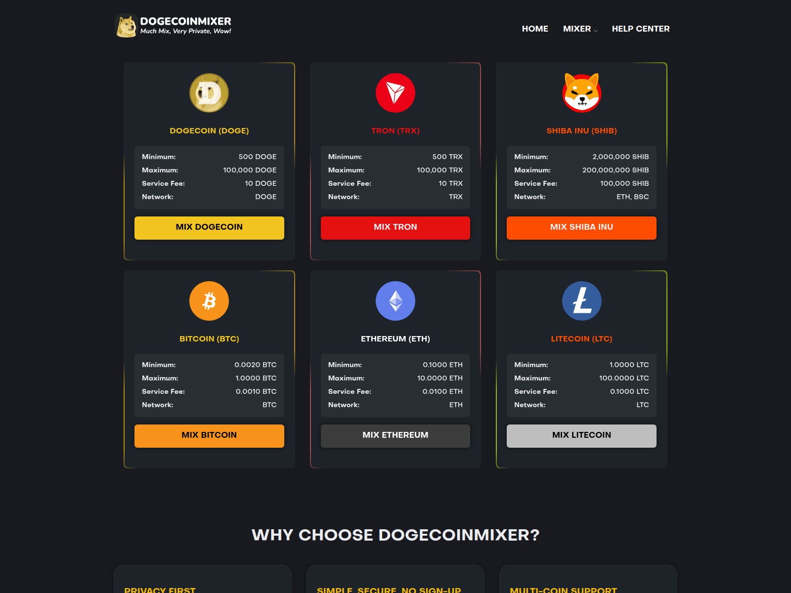 Screenshot of dogecoinmixer.com