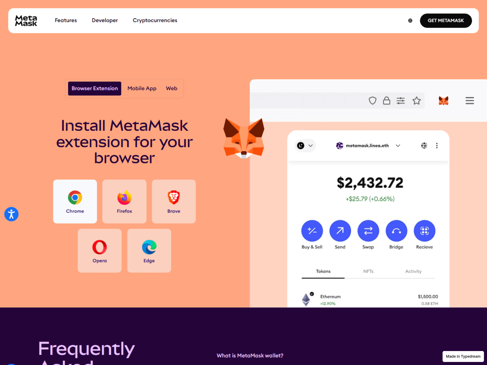 Screenshot of metamskbrowser-faq.typedream.app