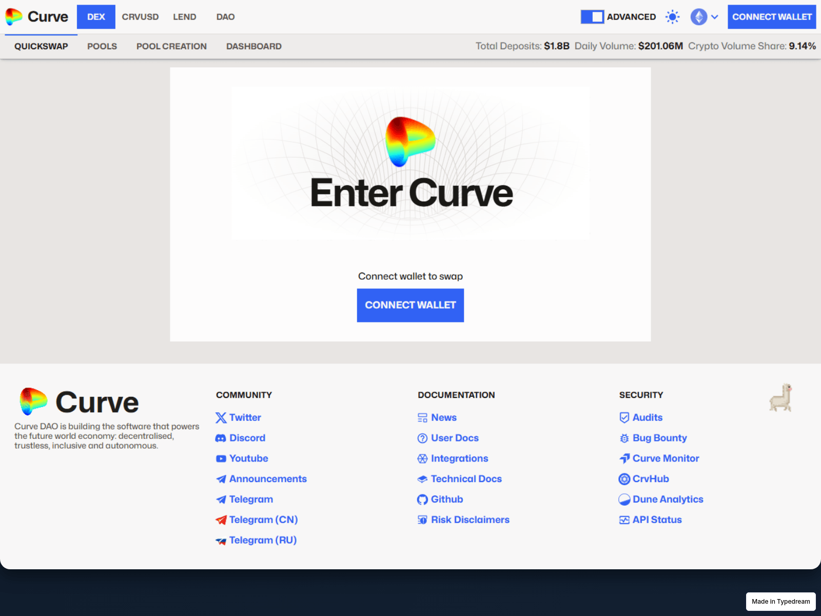 Forensic screenshot of curve-finance-defi-us.typedream.app