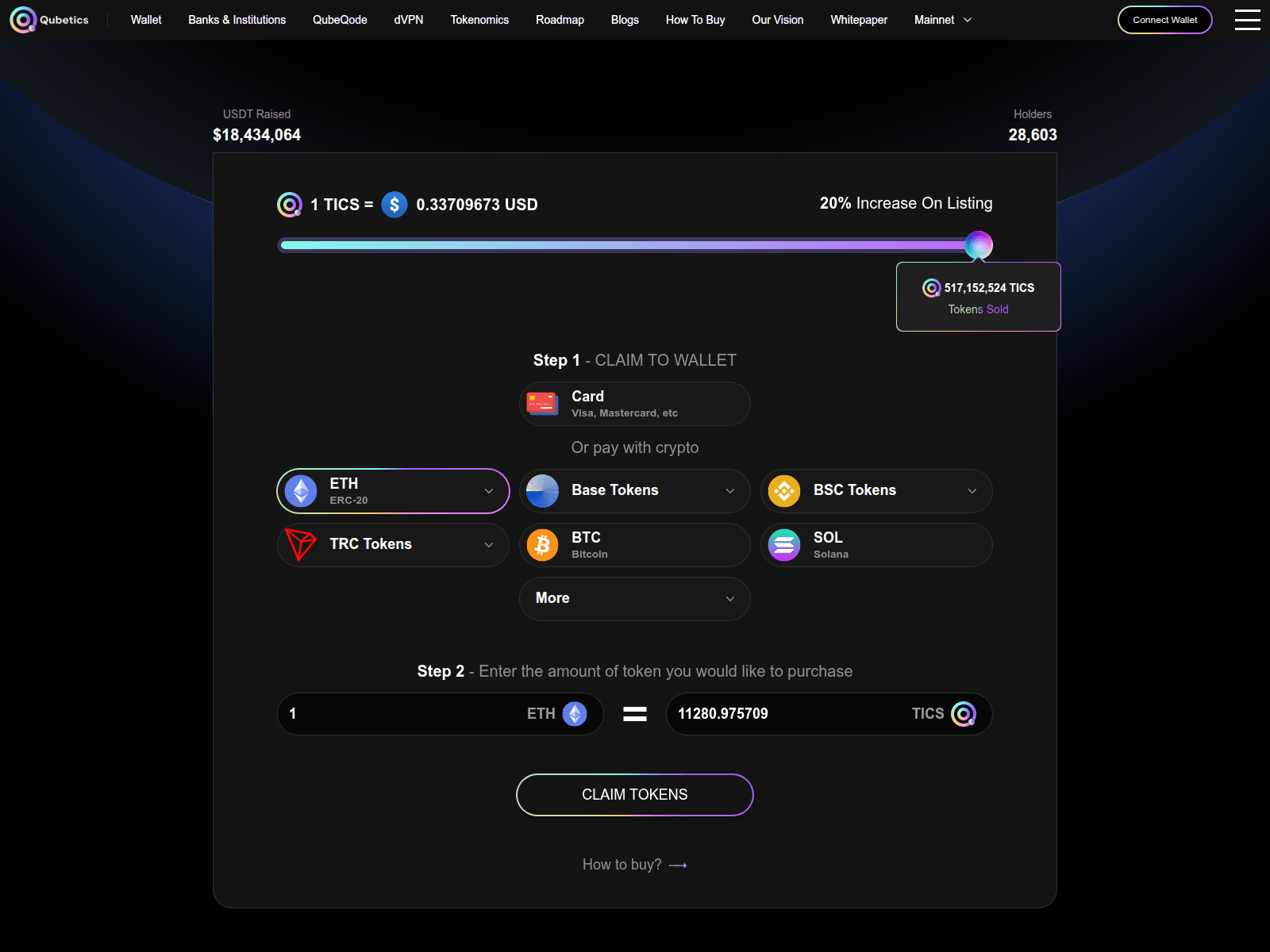 Screenshot of qubeticsclaim.website
