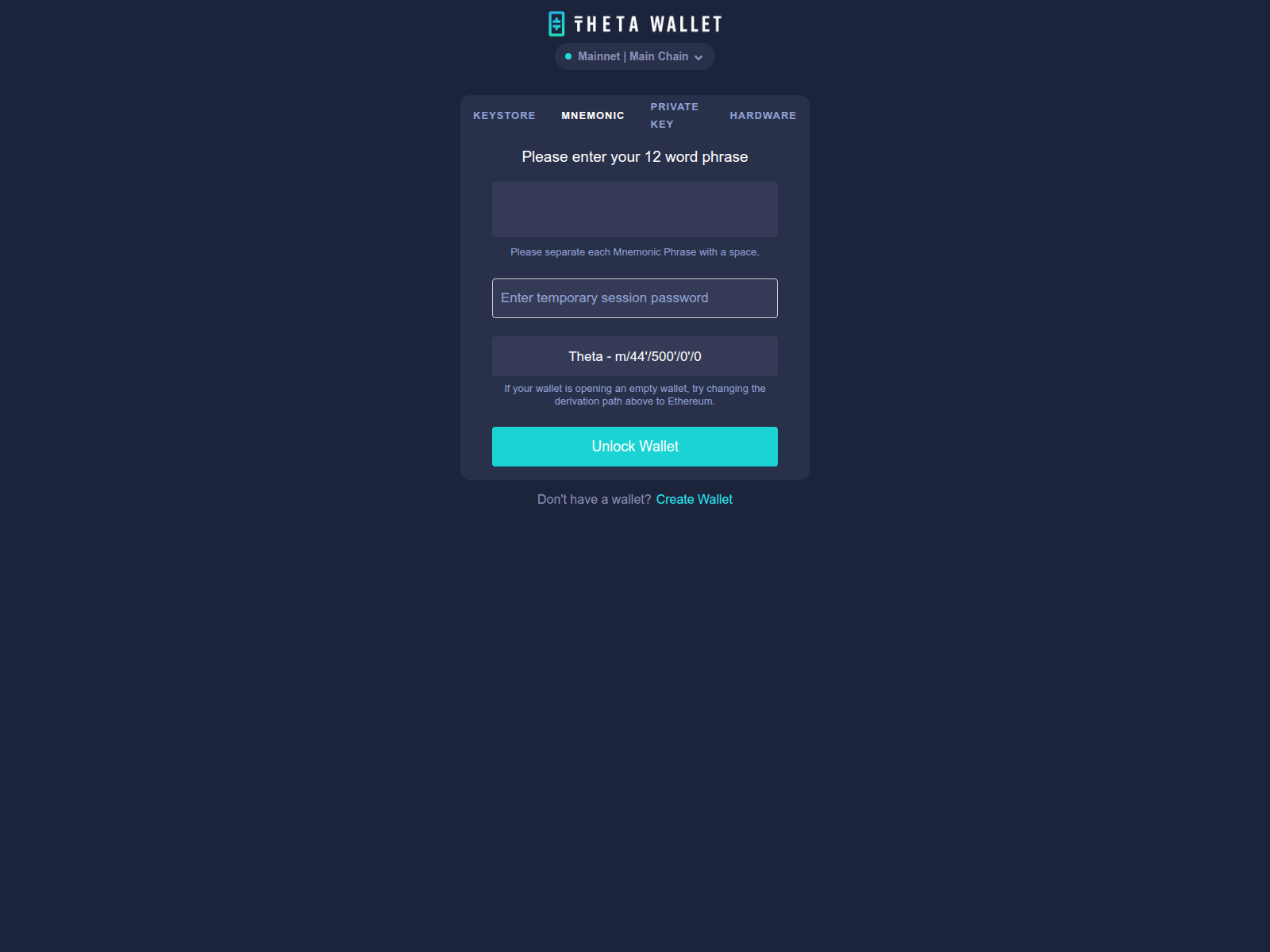 Screenshot of thetawallet.dev