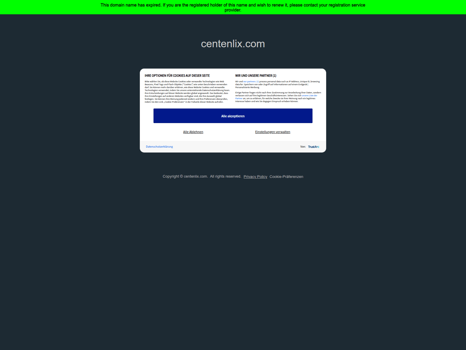 Forensic screenshot of centenlix.com showing the phishing page layout