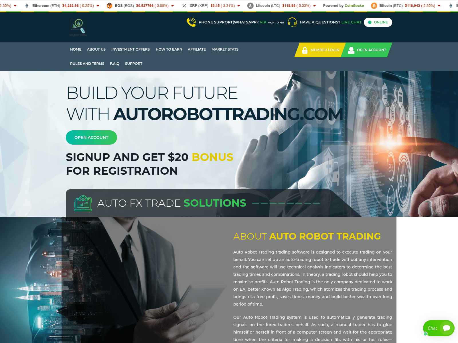 Screenshot of autorobottrading.com