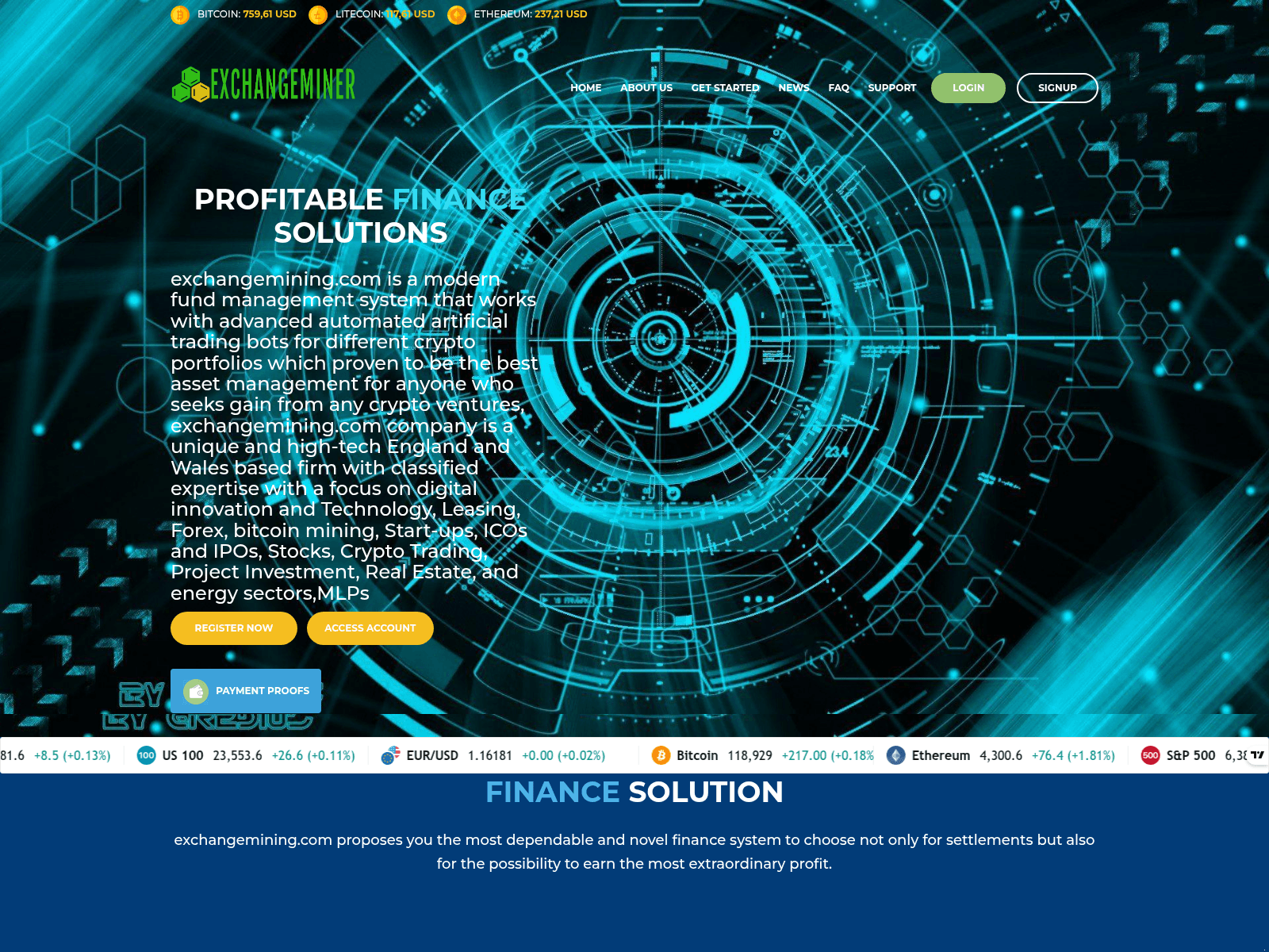 Screenshot of exchangemining.com