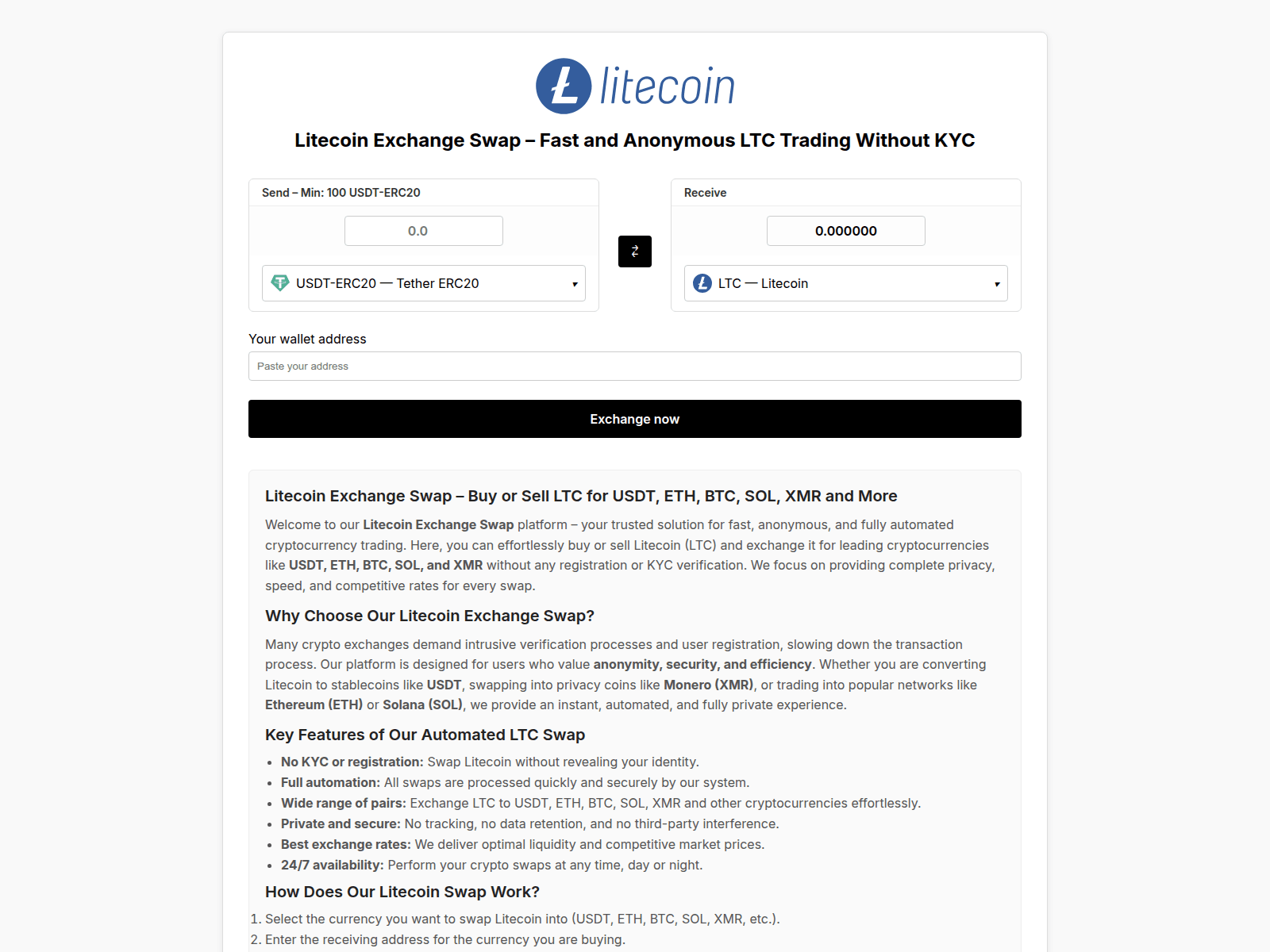 Screenshot of litecoin-exchange-swap.com