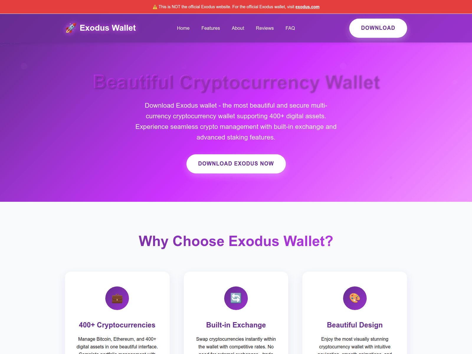 Screenshot of exodus.web3srv.com