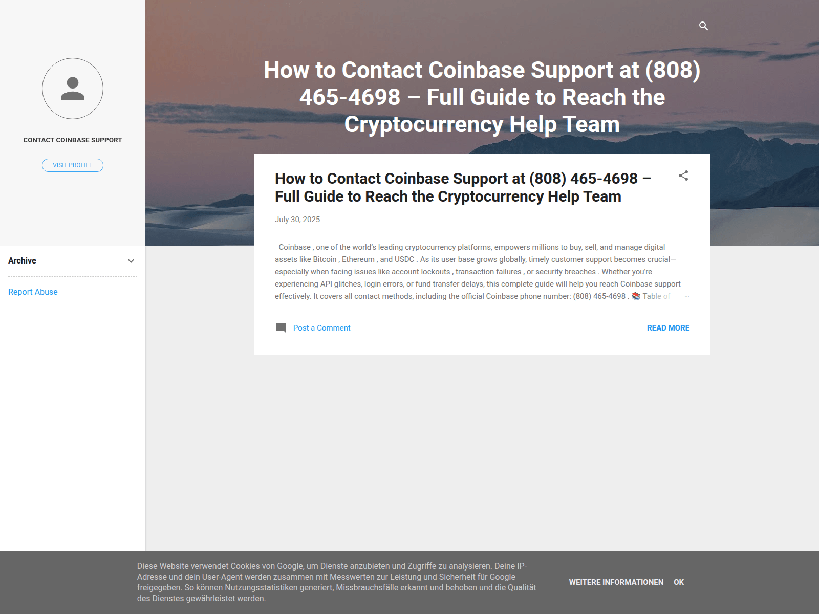 Screenshot of contactcoinbasesupportteam.blogspot.com
