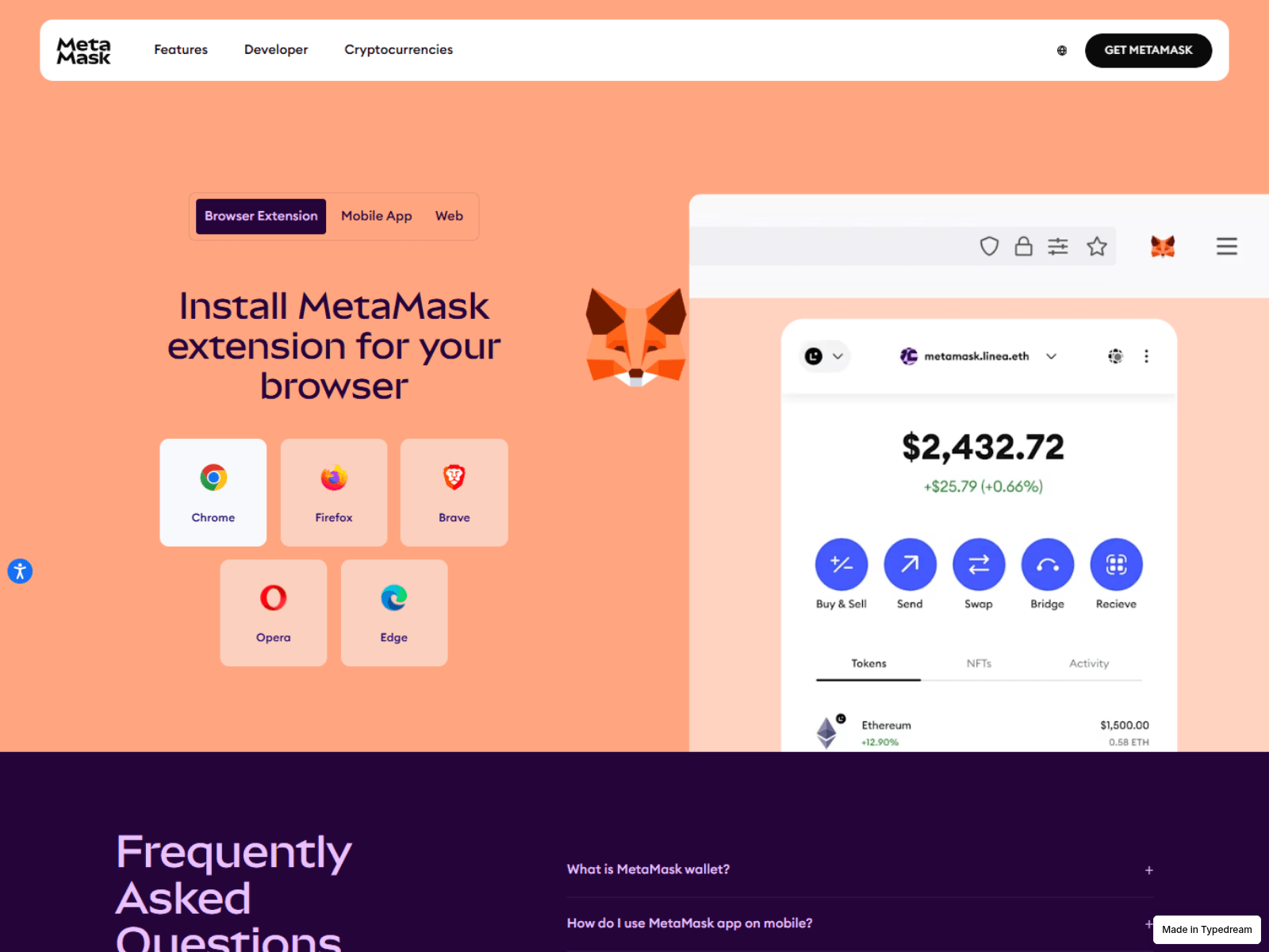 Screenshot of portfolio--metamask-io.typedream.app