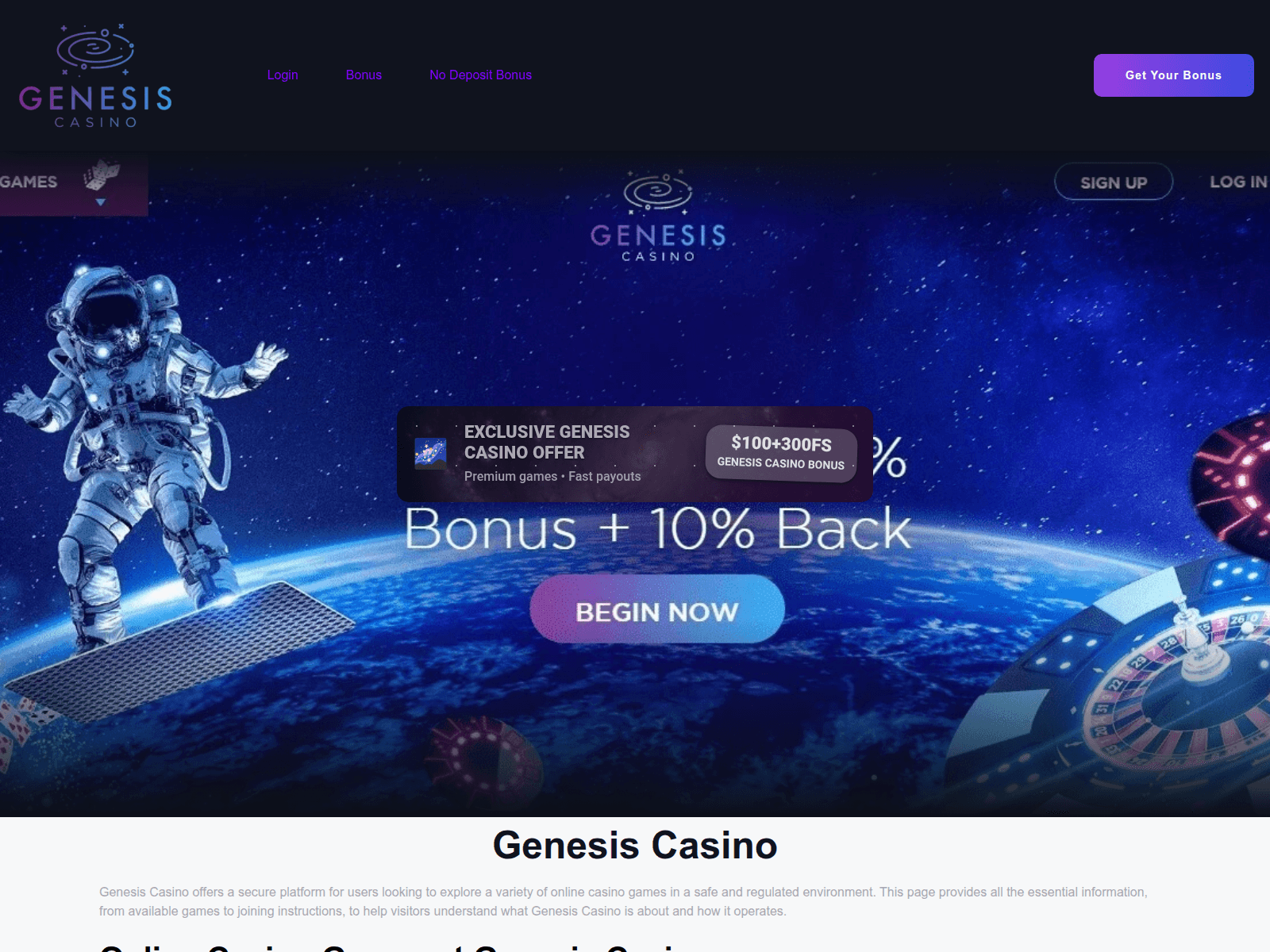 Screenshot of www.genesiscasino.org