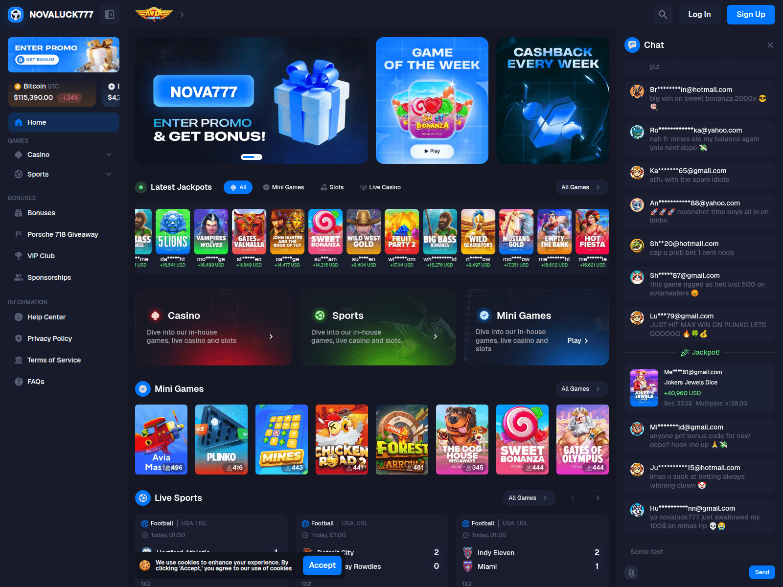 Screenshot of novaluck777.com