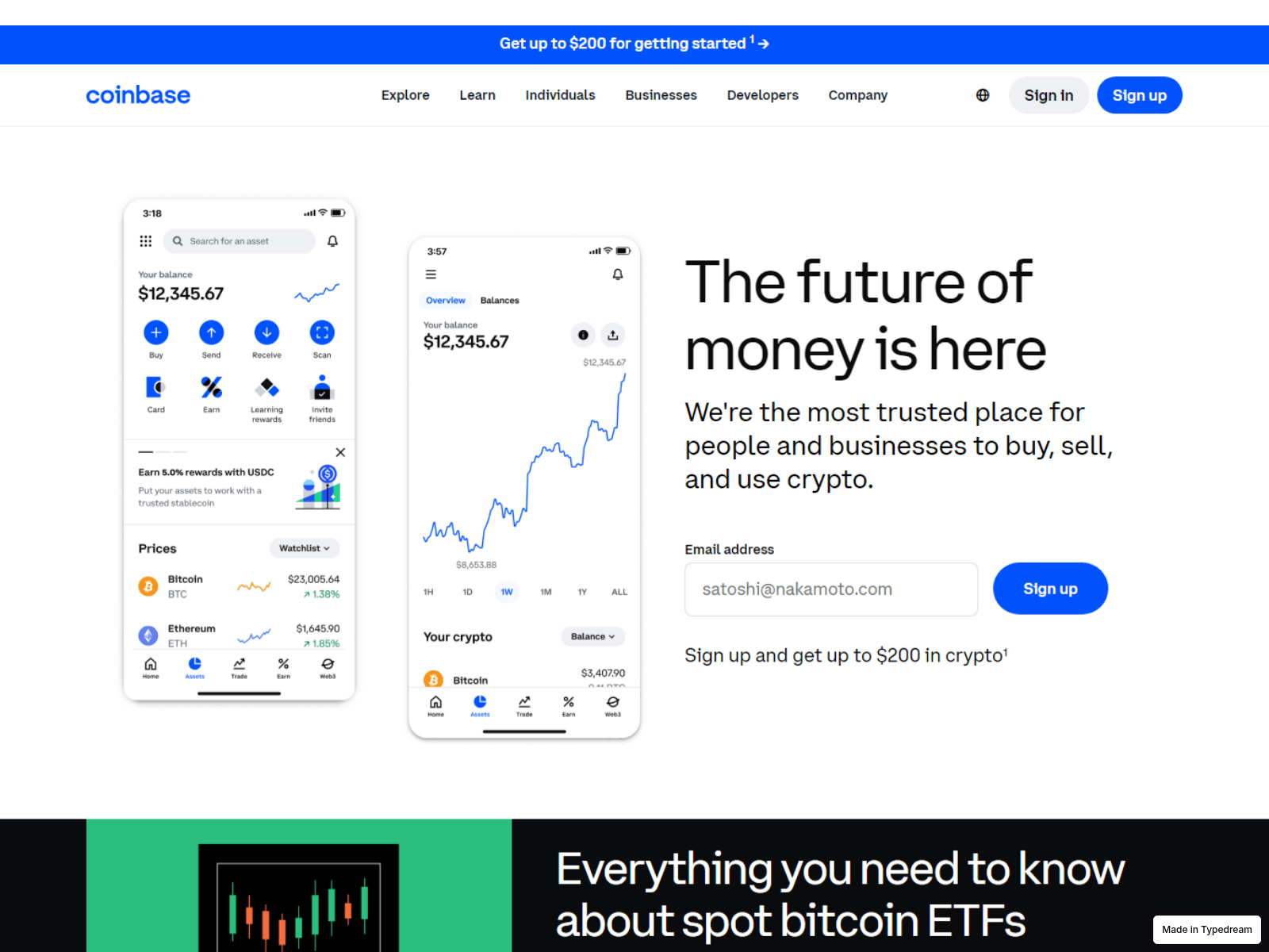 Screenshot of chrome-coinbase-extension.typedream.app