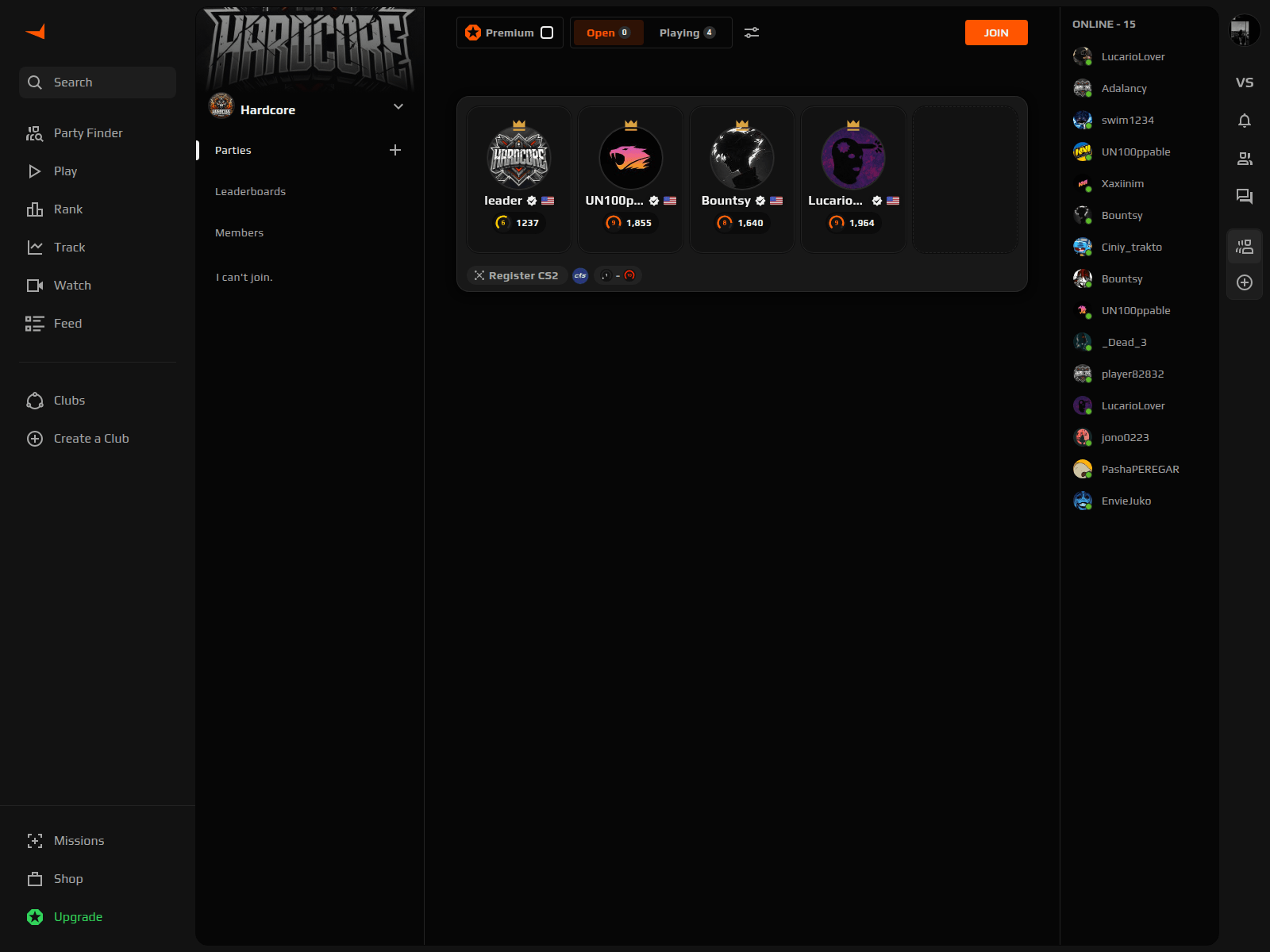 Screenshot of invitation-to-join-the-hardcore-club.com