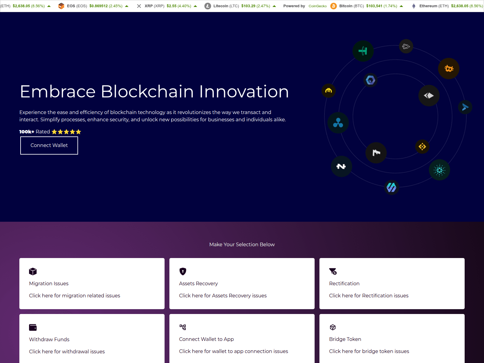 Forensic screenshot of dappchain.live showing the phishing page layout