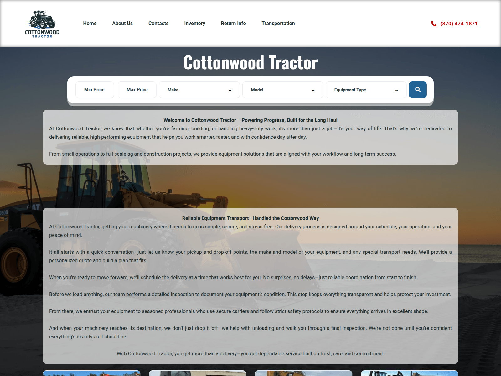 Screenshot of cottonwood-tractor.com