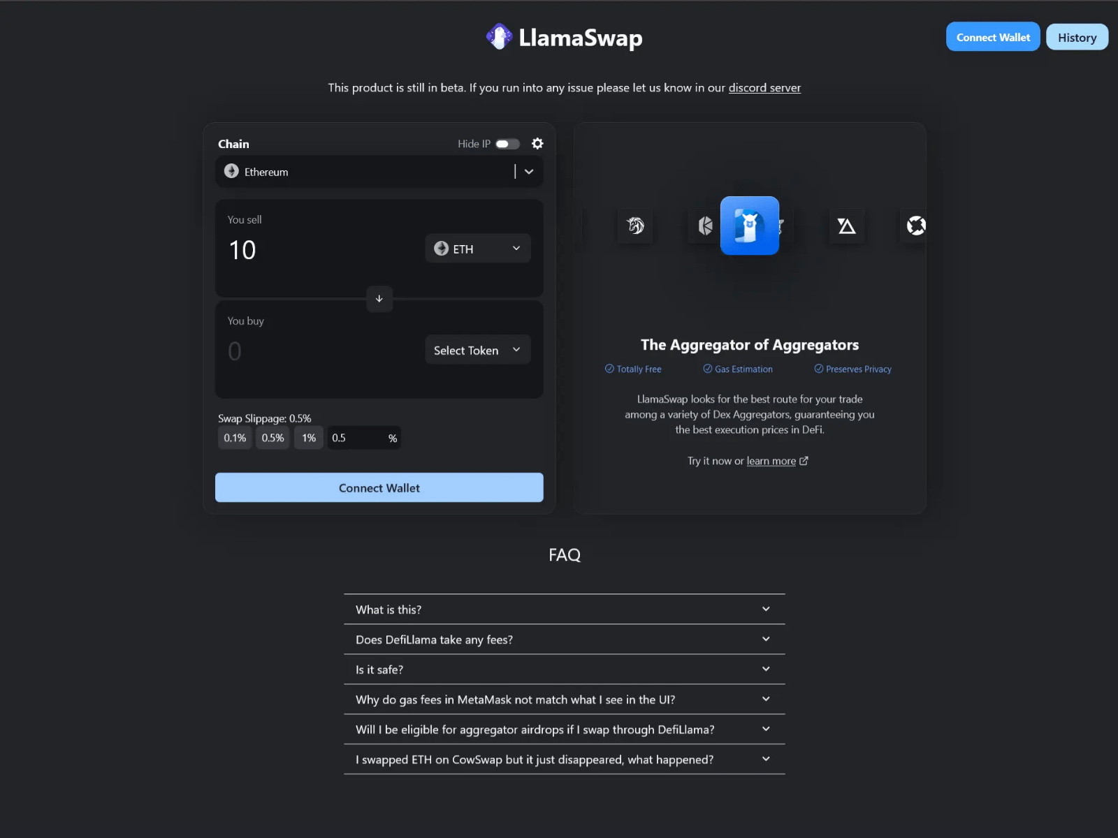 Screenshot of defil-lama.github.io