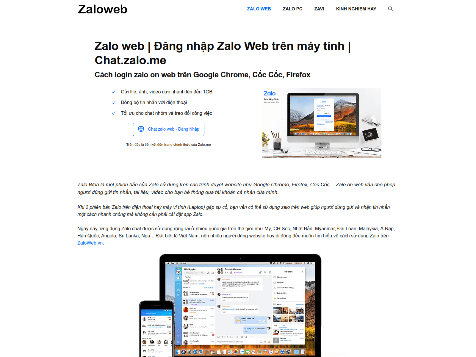 Screenshot of zaloweb.vn